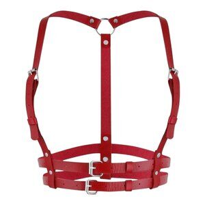 Women Plus Size Gothic Style Red PU Leather Sexy Harness Waist Belt